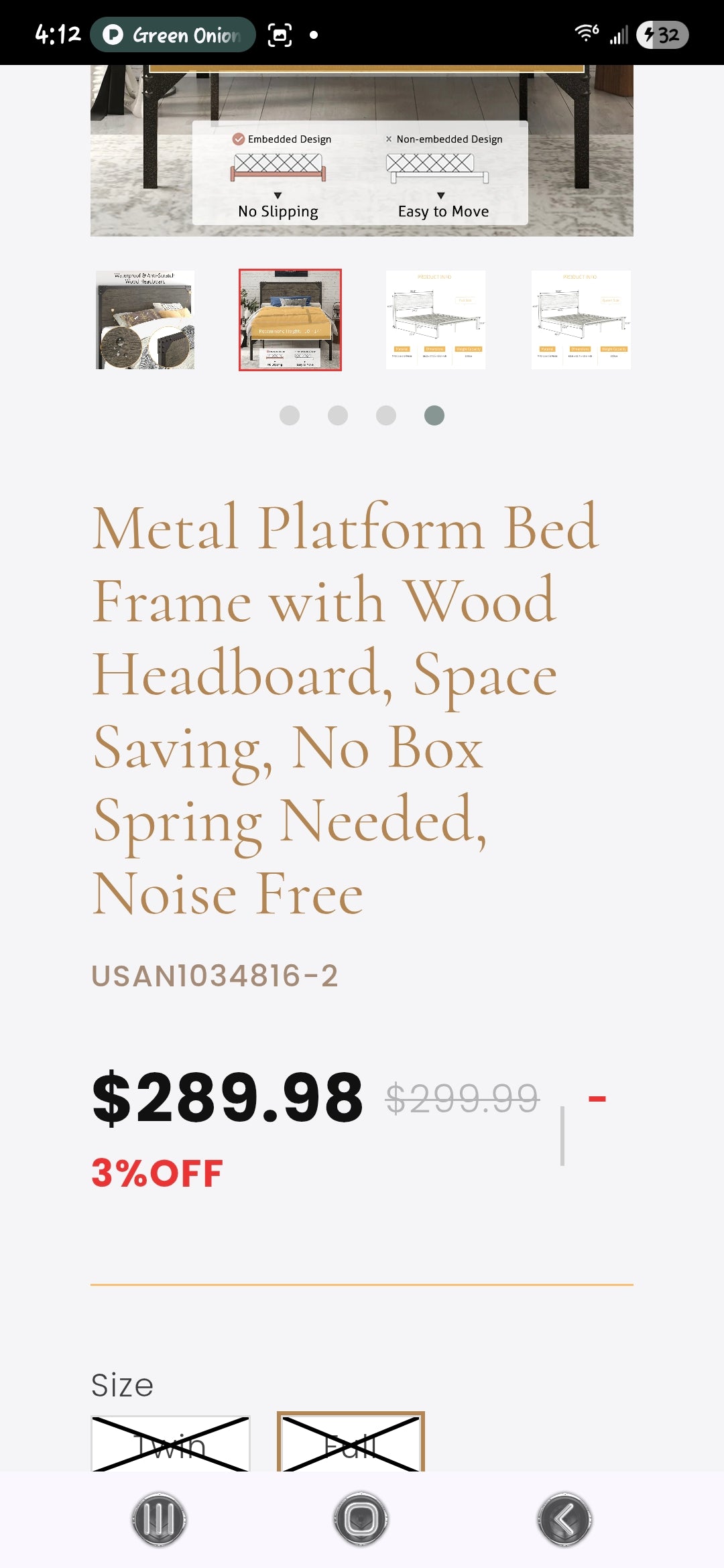 Metal Platform Bed Frame with Wood Headboard, Space Saving, No Box Spring Needed, Noise Free