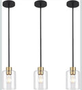 Black Brass Pendant Lights Kitchen Island - Clear Glass Pendant Light Fixture Multiple Stems Rods 3 Units 12 Inch 3 Units 4 Inch (3 Pack Black Brass Downrod)