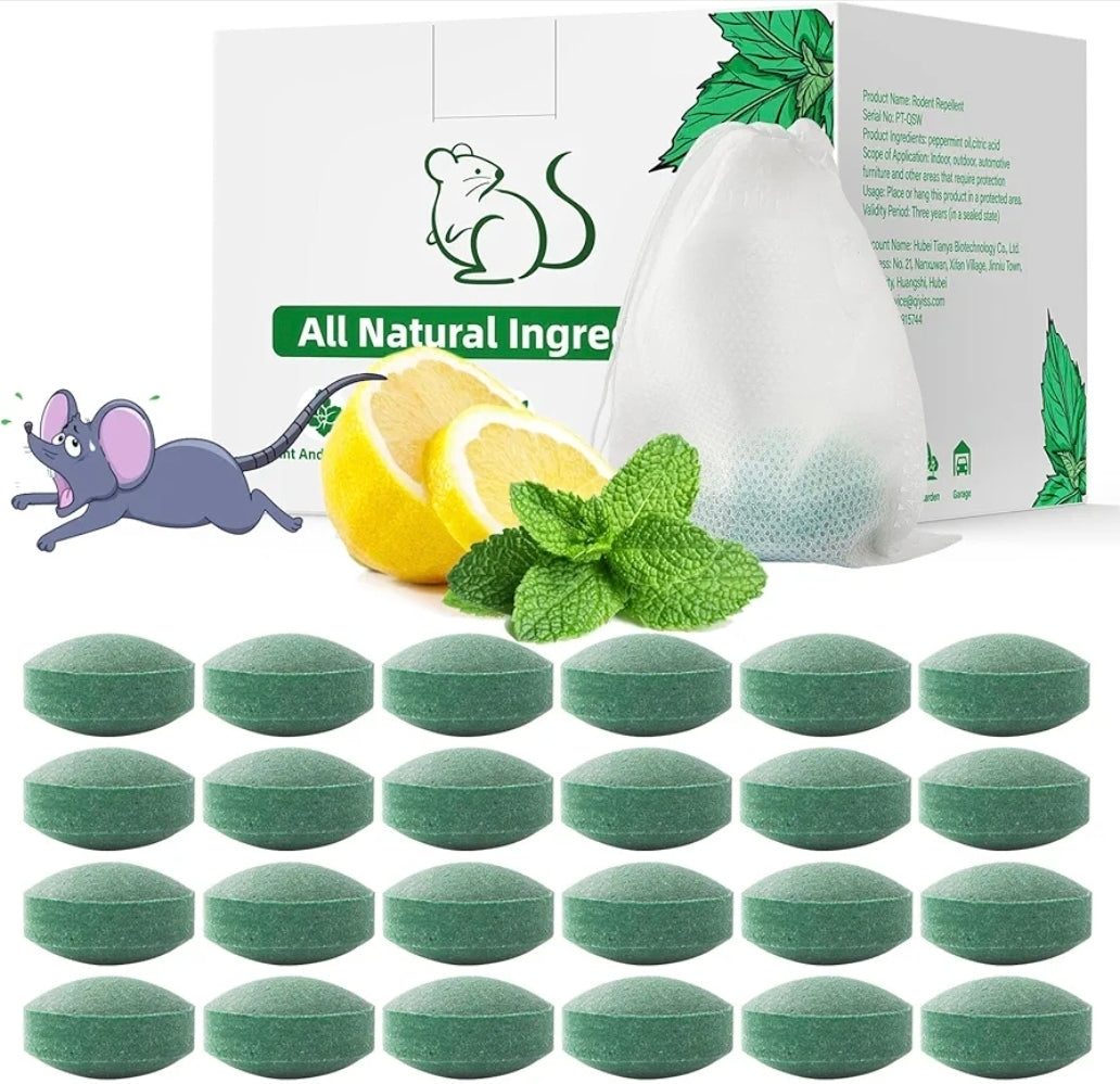 Mouse Rodent Repellent, Peppermint Oil for Mice, Mouse, Rats Squirrel, Pest Control Indoor & Outdoor, Natural Deterrent Replace Mice Trap Poisoning Family & Pet Safe Green 24 Pack