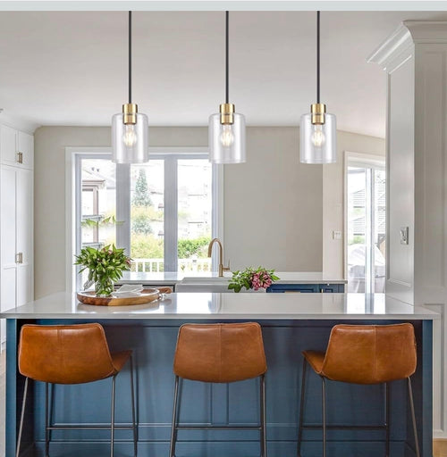 Black Brass Pendant Lights Kitchen Island - Clear Glass Pendant Light Fixture Multiple Stems Rods 3 Units 12 Inch 3 Units 4 Inch (3 Pack Black Brass Downrod)
